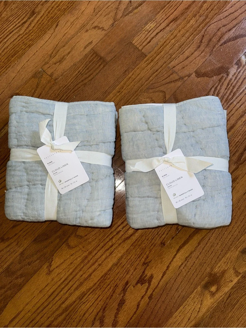 Pottery Barn Cloud Linen Cotton Quilted King Size Sham Chambray Set Of Two